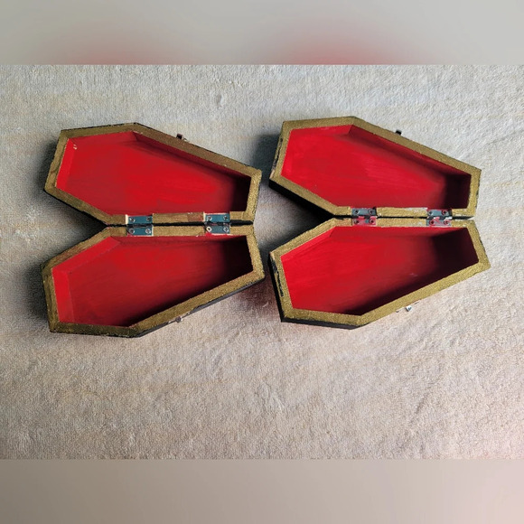 Two Handmade Handcrafted Wooden Coffins Halloween Decorations - Picture 4 of 8